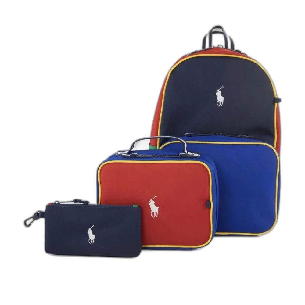 Polo Ralph Lauren Kids Colorblock Backpack Lunchbox Pencil Case 3 Piece Set